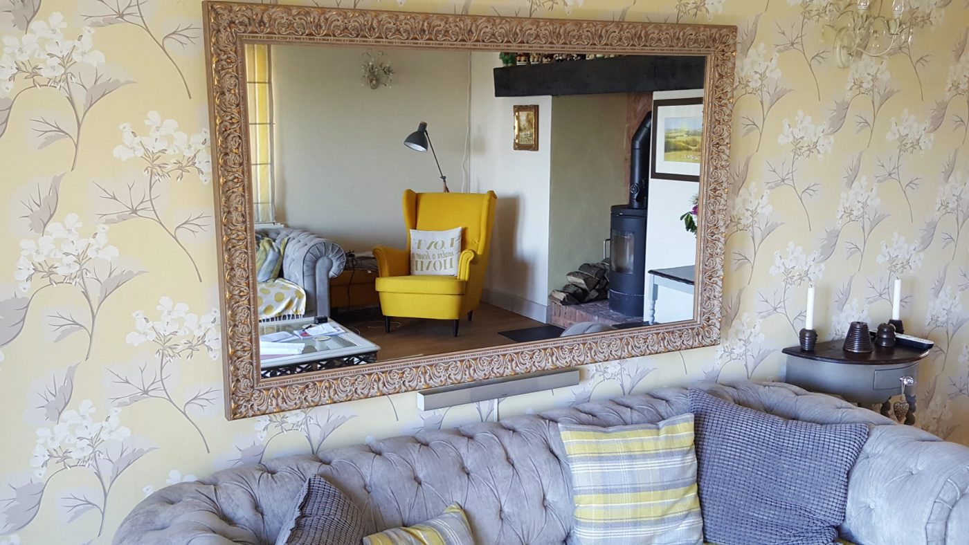 Ornate Gold Living Room Mirror TV — standard wall