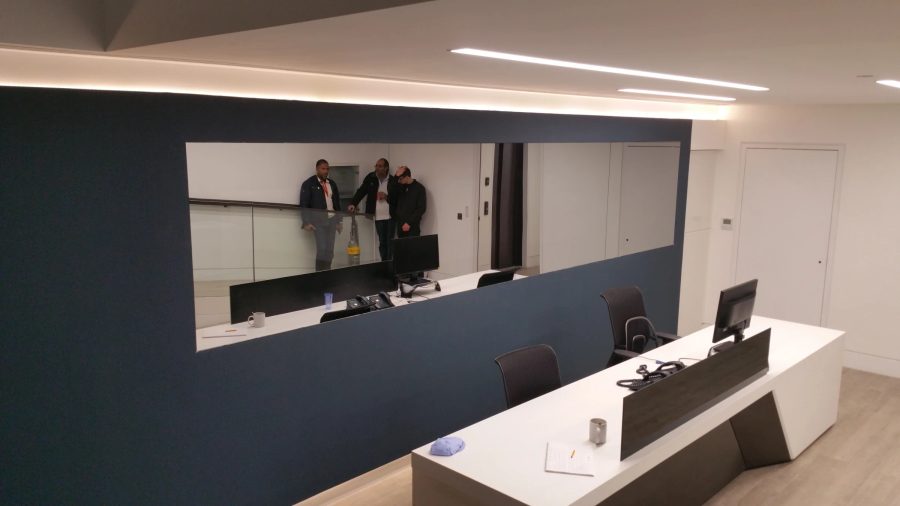 Bespoke Commercial Mirror Display Wall Mirror TV — media wall — detail photograph