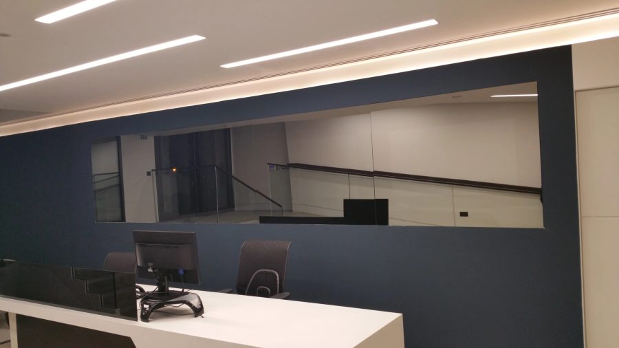 Bespoke Commercial Mirror Display Wall — screen off
